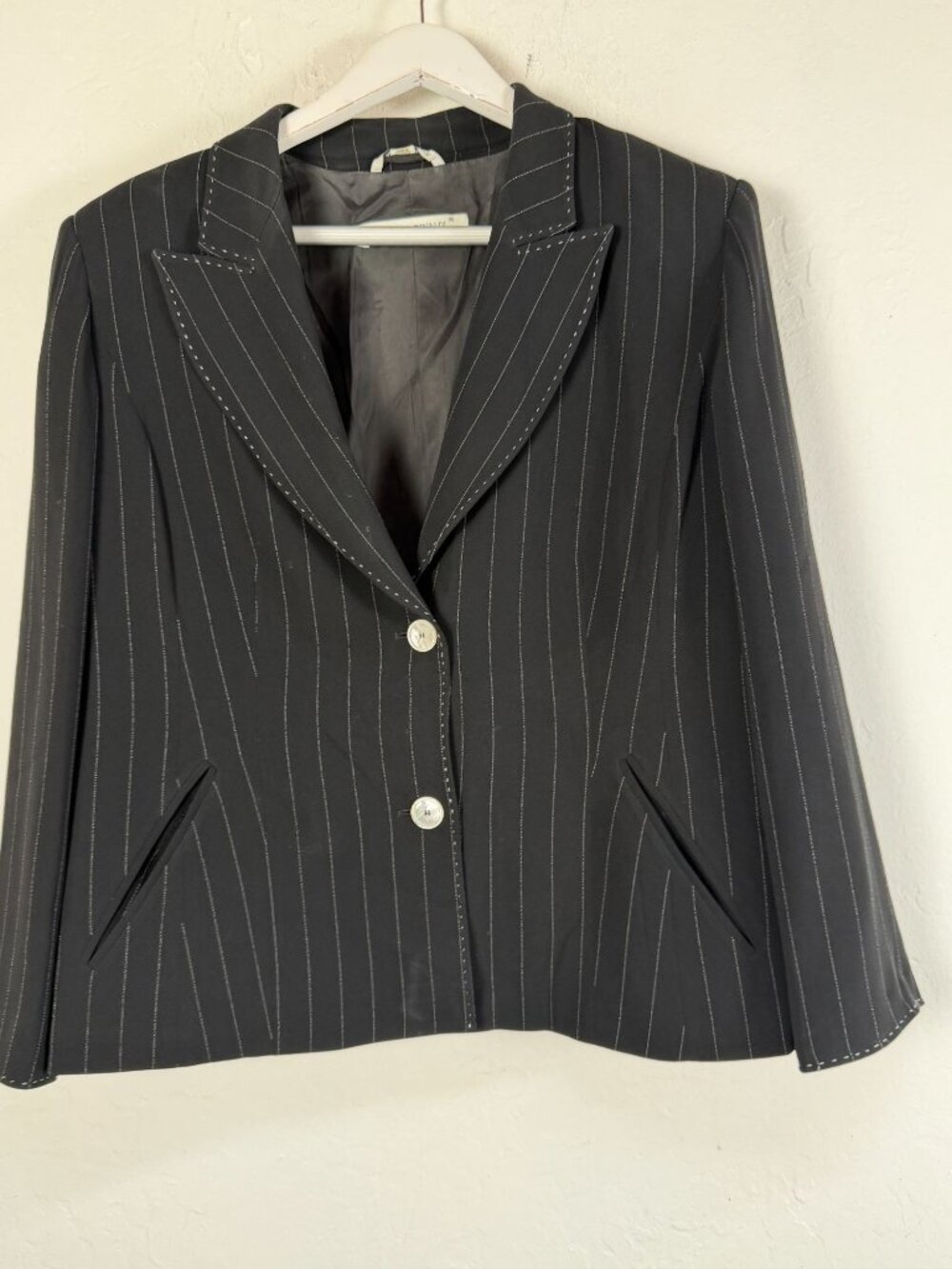 Marina Rinaldi Womens 25 / US 16 Black Pinstripe Blazer Jacket Peak Lapel Italy